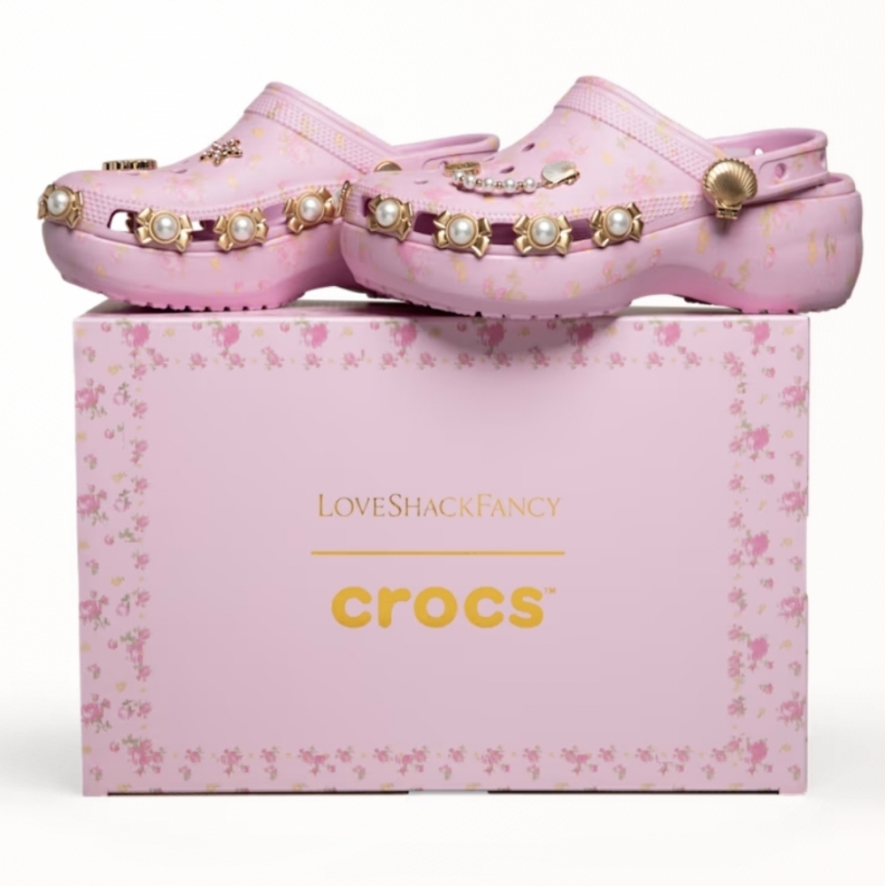 NIB LoveShackFancy X Crocs Classic Platform Ballerina Pink Sz 8